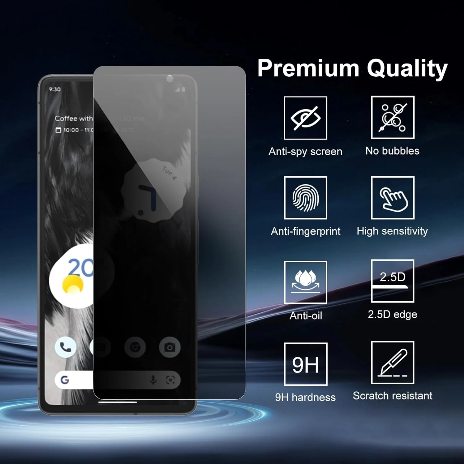 محافظ صفحه نمایش شیشه ای حریم خصوصی QZGWDY برای گوگل پیکسل 7، بسته 2 عددی، بدون حباب، سختی 9H، نصب آسان محافظ صفحه نمایش شیشه ای حریم خصوصی QZGWDY برای گوگل پیکسل 7، بسته 2 عددی، بدون حباب، سختی 9H، نصب آسان