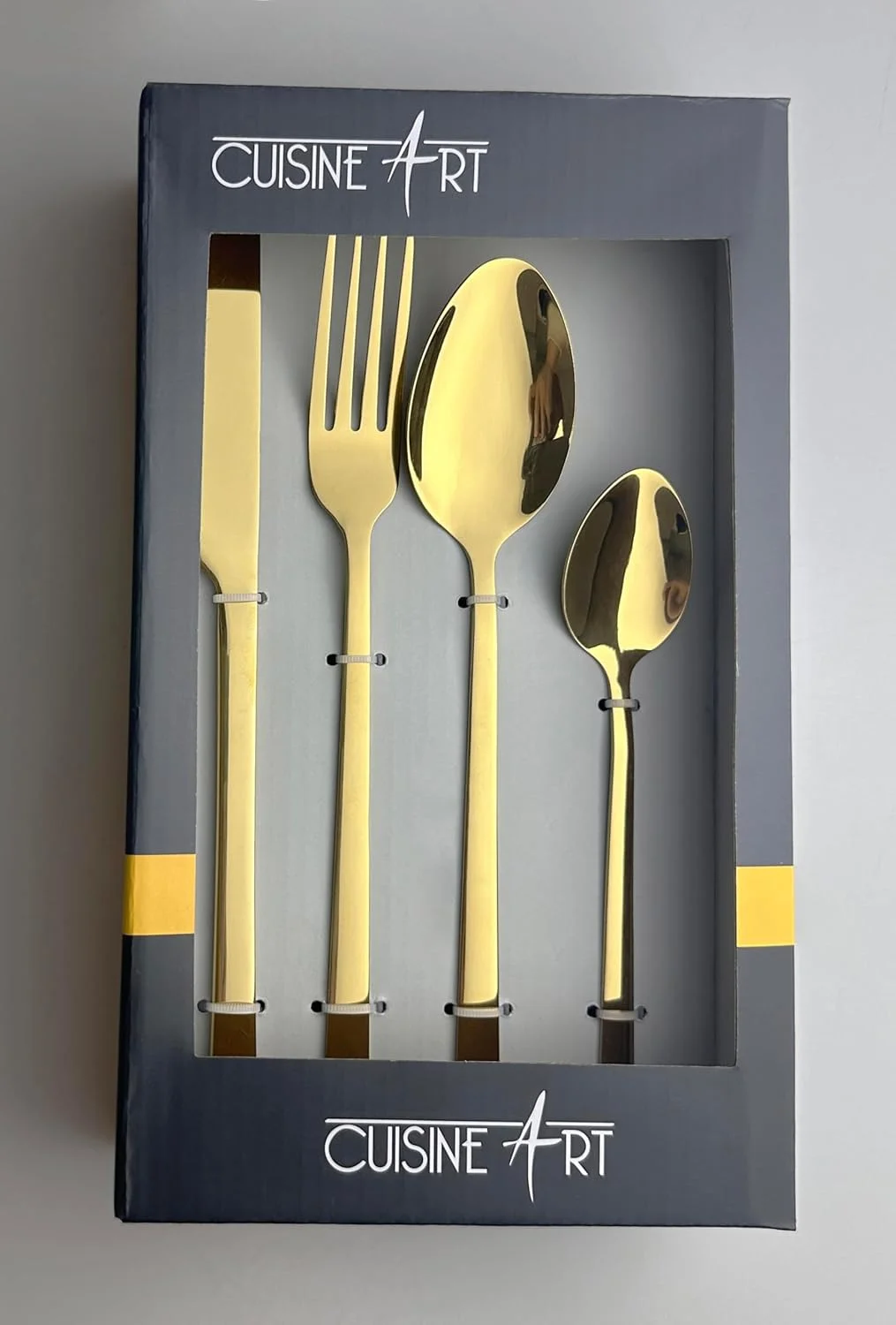 ست کارد و چنگال 16 پارچه استیل ضد زنگ Cuisine Art Ezra، طلایی براق || ست столовые приборы با ظرافت همیشگی برای هر مناسبت || قاشق، چنگال، چاقو