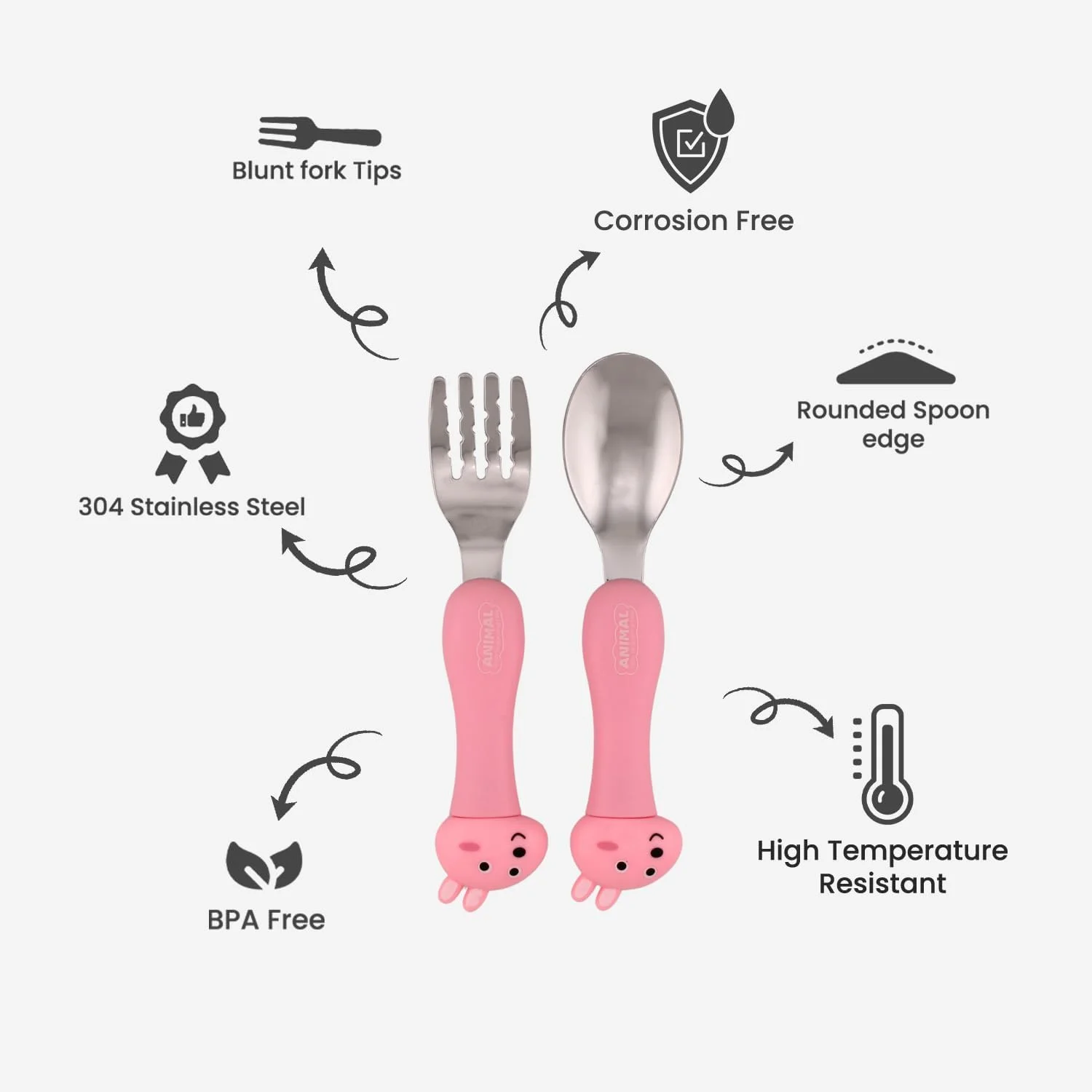 ست قاشق و چنگال استیل ضد زنگ کودک CRAVISTA به همراه جعبه | وسایل غذاخوری کودک فاقد BPA | قاشق و چنگال فلزی صورتی مناسب جعبه غذا | کارد و چنگال زیبا با جعبه قابل حمل | هدیه برای دختران و پسران