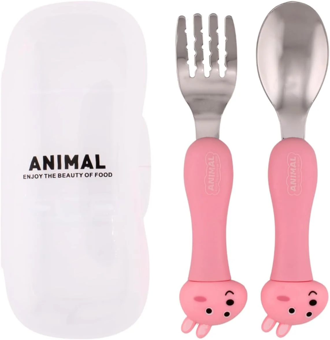 ست قاشق و چنگال استیل ضد زنگ کودک CRAVISTA به همراه جعبه | وسایل غذاخوری کودک بدون BPA | قاشق و چنگال فلزی صورتی مناسب جعبه غذا | کارد و چنگال زیبا با جعبه قابل حمل | هدیه برای دختران و پسران