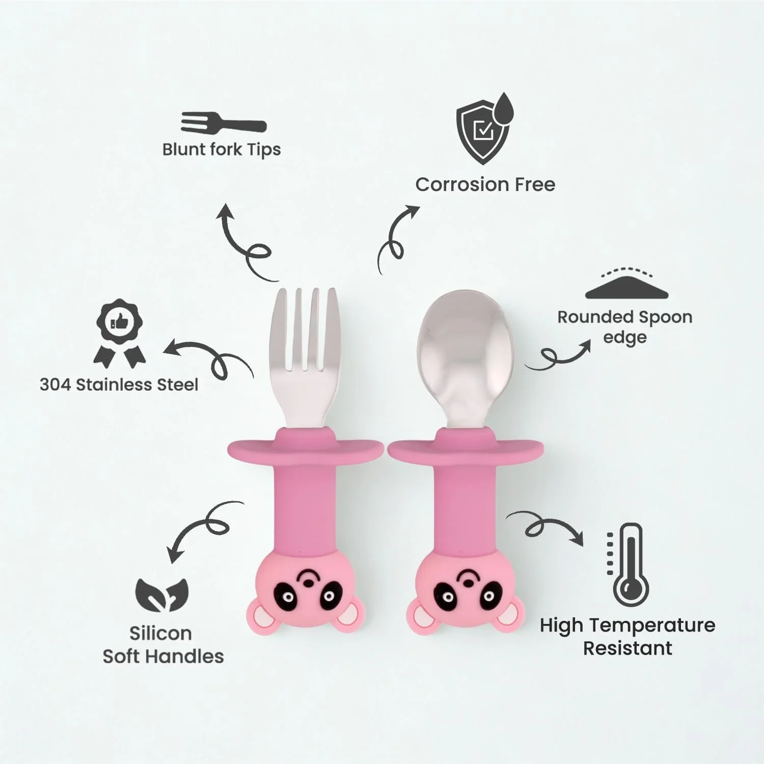 ست قاشق و چنگال کودک CRAVISTA با قاشق و چنگال استیل ضد زنگ | ست قاشق و چنگال کودک سیلیکونی بدون BPA، ست کارد و چنگال صورتی برای جعبه ناهار مدرسه، مسافرت | وسایل غذاخوری کودک نوپا برای دختران، پسران