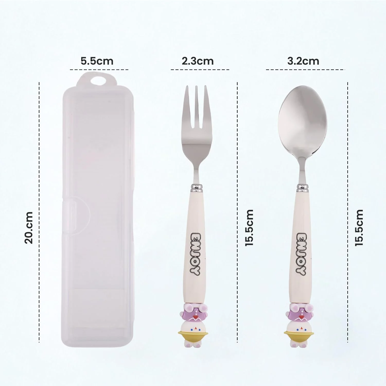 ست قاشق و چنگال کودکانه طرح تدی CRAVISTA به همراه جعبه - ست 2 تکه استیل ضد زنگ بدون BPA شامل قاشق، چنگال و جعبه برای جعبه ناهار، پیک نیک و مسافرت (سفید)