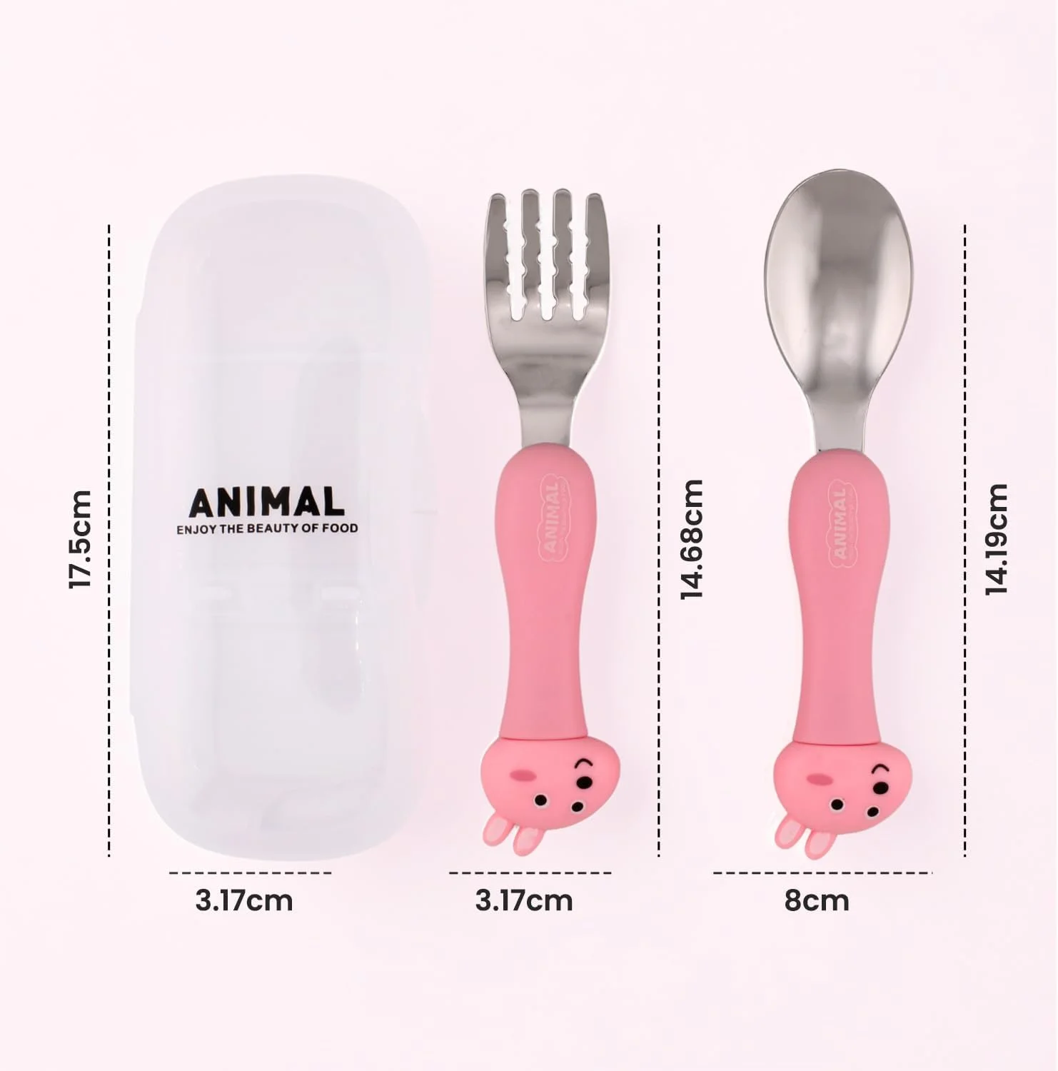 ست قاشق و چنگال استیل ضد زنگ کودک CRAVISTA به همراه جعبه | وسایل غذاخوری کودک فاقد BPA | قاشق و چنگال فلزی صورتی مناسب جعبه غذا | کارد و چنگال زیبا با جعبه قابل حمل | هدیه برای دختران و پسران