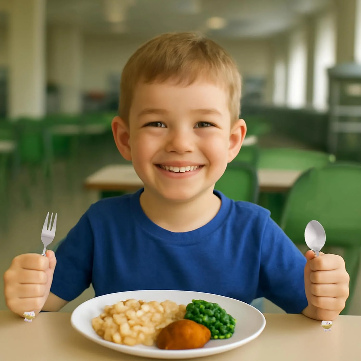 ست قاشق و چنگال کودکانه طرح تدی CRAVISTA به همراه جعبه - ست 2 تکه استیل ضد زنگ بدون BPA شامل قاشق، چنگال و جعبه برای جعبه ناهار، پیک نیک و مسافرت (سفید)