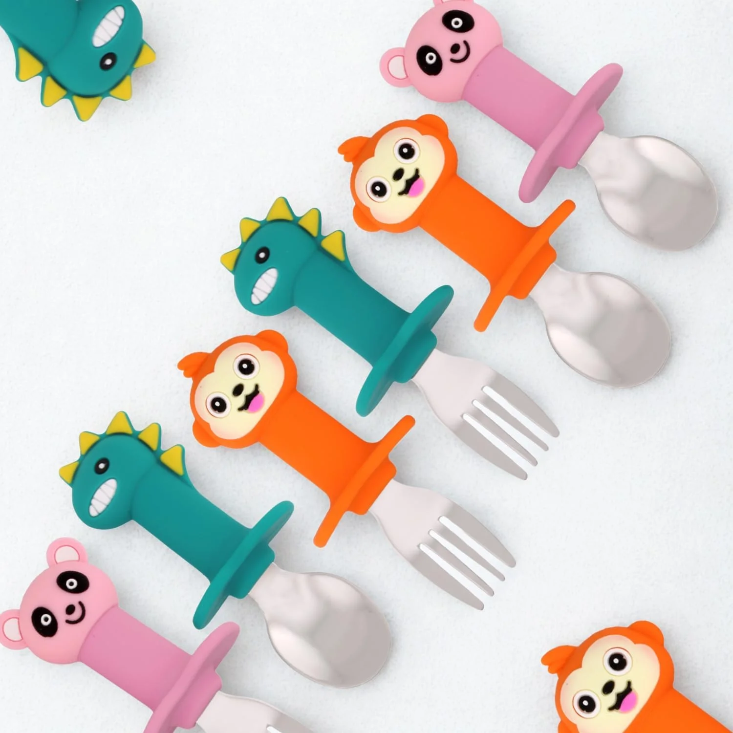 ست قاشق و چنگال کودک CRAVISTA با قاشق و چنگال استیل ضد زنگ | ست قاشق و چنگال کودک سیلیکونی بدون BPA، ست کارد و چنگال صورتی برای جعبه ناهار مدرسه، مسافرت | وسایل غذاخوری کودک نوپا برای دختران، پسران