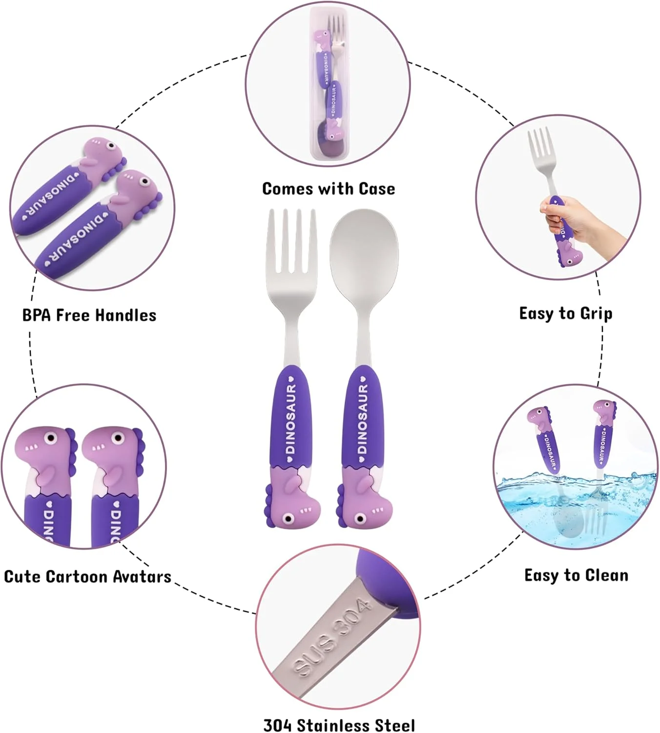 ست قاشق و چنگال استیل ضد زنگ کودک CRAVISTA با جعبه | قاشق و چنگال استیل برای کودکان | ظروف قابل حمل برای جعبه ناهار، مسافرت، پیک نیک | وسایل غذاخوری کودک، ست قاشق و چنگال دایناسور (بنفش) ست قاشق و چنگال استیل ضد زنگ کودک CRAVISTA با جعبه | قاشق و چنگال استیل برای کودکان | ظروف قابل حمل برای جعبه ناهار، مسافرت، پیک نیک | وسایل غذاخوری کودک، ست قاشق و چنگال دایناسور (بنفش)
