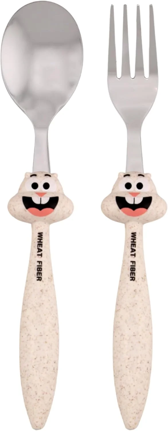 ست قاشق و چنگال کودک CRAVISTA، استیل ضد زنگ بدون BPA برای کودکان نوپا و بچه ها - سازگار با محیط زیست، با دستگیره آسان، ست کارد و چنگال کودک برای مدرسه، پیک نیک و مسافرت (بژ)