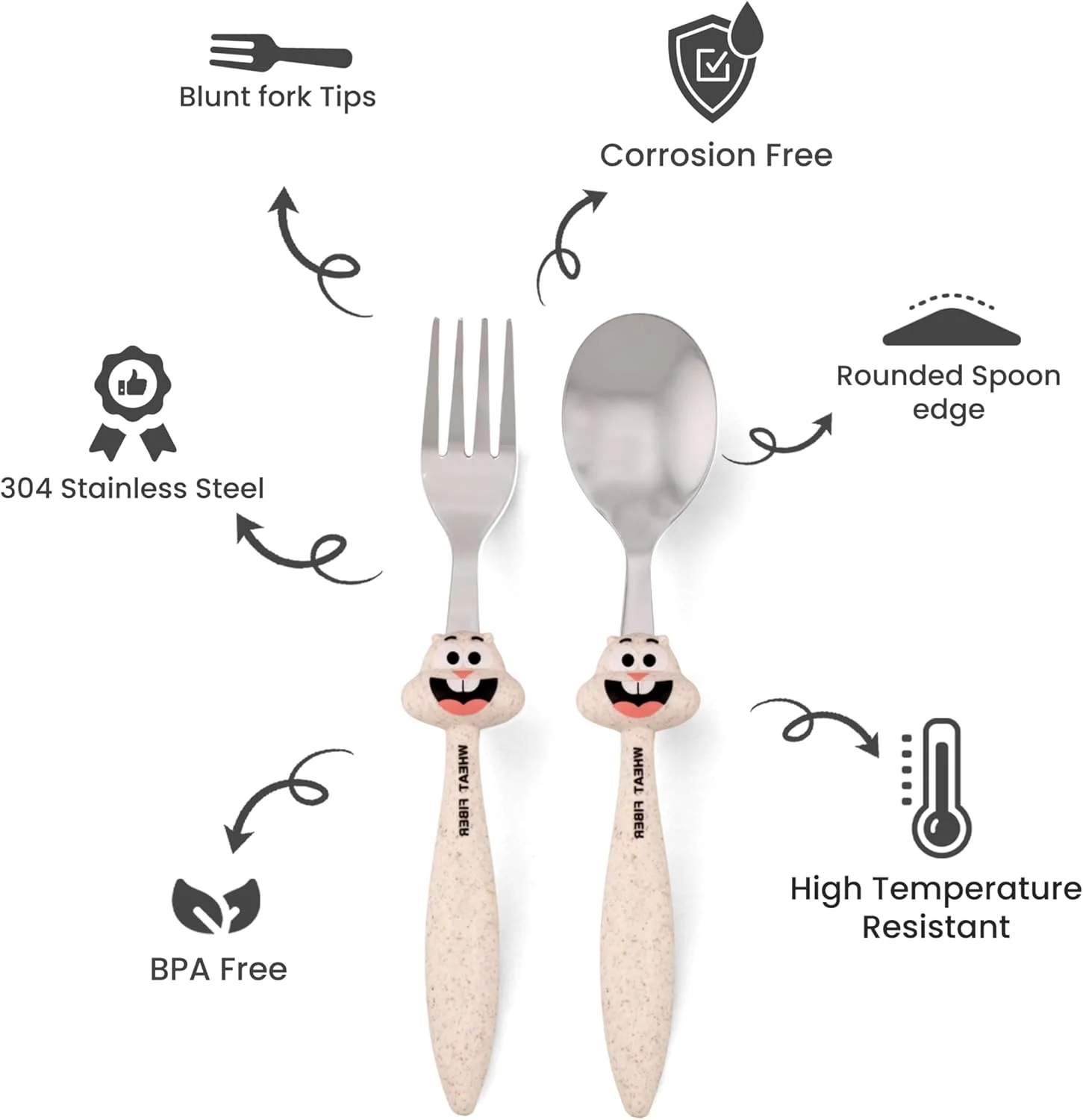 ست قاشق و چنگال کودک CRAVISTA، استیل ضد زنگ بدون BPA برای کودکان نوپا و بچه ها - سازگار با محیط زیست، با دستگیره آسان، ست کارد و چنگال کودک برای مدرسه، پیک نیک و مسافرت (بژ)