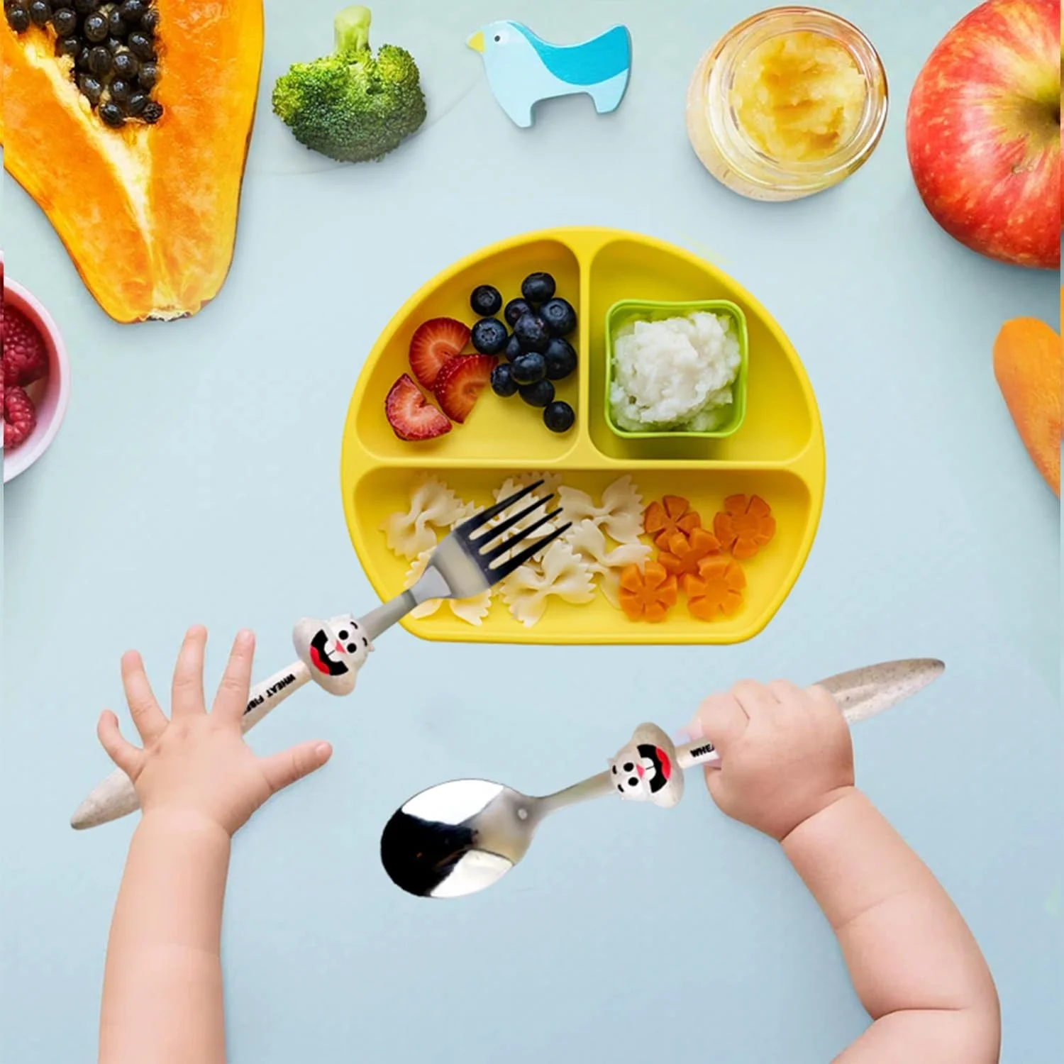 ست قاشق و چنگال کودک CRAVISTA، استیل ضد زنگ بدون BPA برای کودکان نوپا و بچه ها - سازگار با محیط زیست، با دستگیره آسان، ست کارد و چنگال کودک برای مدرسه، پیک نیک و مسافرت (بژ)