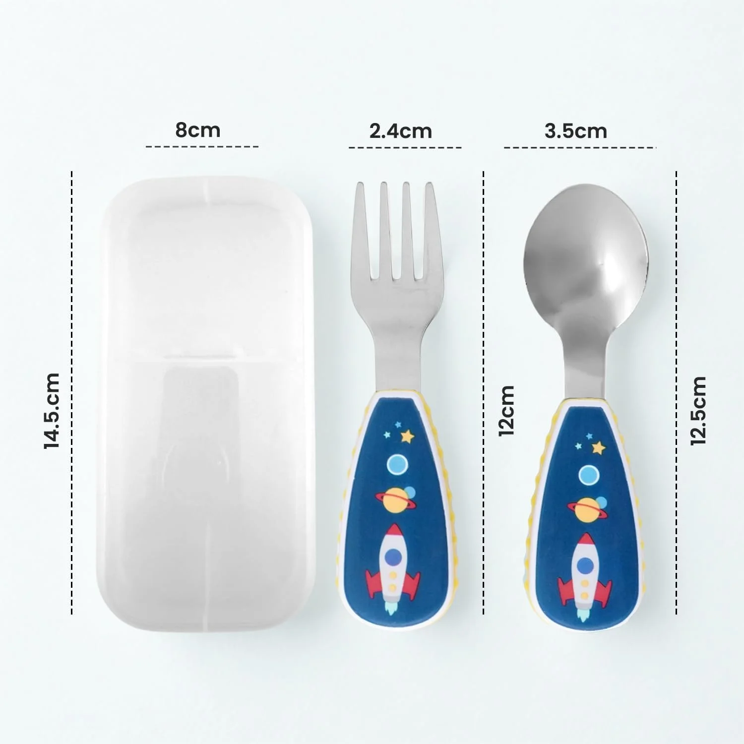 ست قاشق و چنگال استیل ضد زنگ کودک CRAVISTA با جعبه برای مدرسه | ست قاشق و چنگال کودک | ست کارد و چنگال کودک نوپا برای جعبه ناهار، مسافرت | کارد و چنگال ظروف غذاخوری کودکان، هدایای فضایی برای پسران و دختران