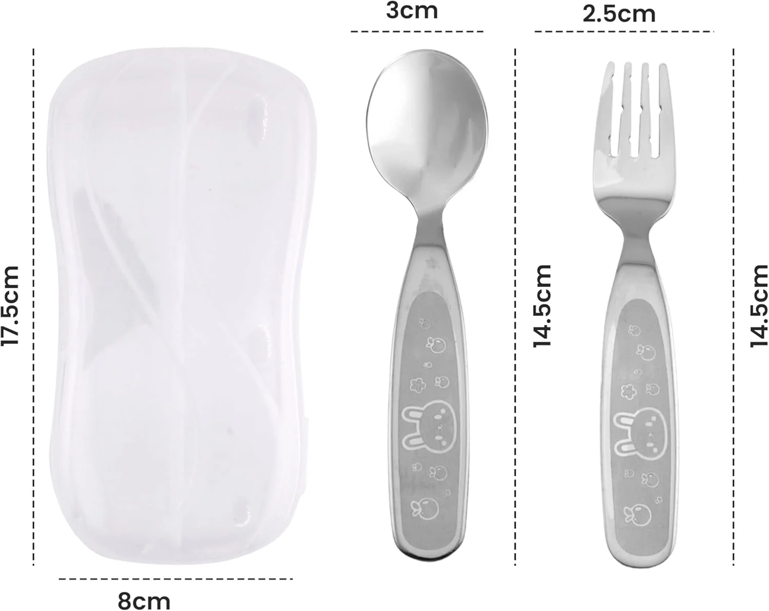 ست قاشق و چنگال کودک CRAVISTA همراه با جعبه – قاشق و چنگال استیل ضد زنگ برای کودکان نوپا و خردسال – کارد و چنگال مسافرتی با دسته طرح حیوانات – مناسب جعبه ناهار مدرسه (خرگوش)