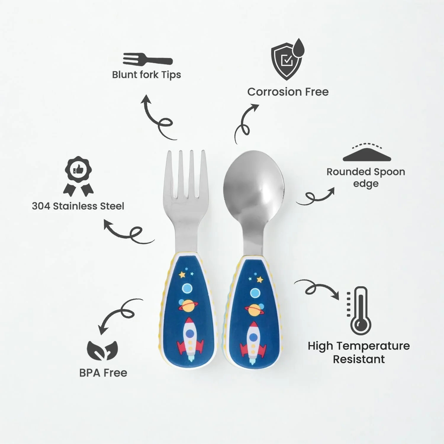 ست قاشق و چنگال استیل ضد زنگ کودک CRAVISTA با جعبه برای مدرسه | ست چنگال و قاشق کودک | ست کارد و چنگال کودک نوپا برای جعبه ناهار، مسافرت | کارد و چنگال رومیزی کودکان، هدیه فضایی برای پسران و دختران