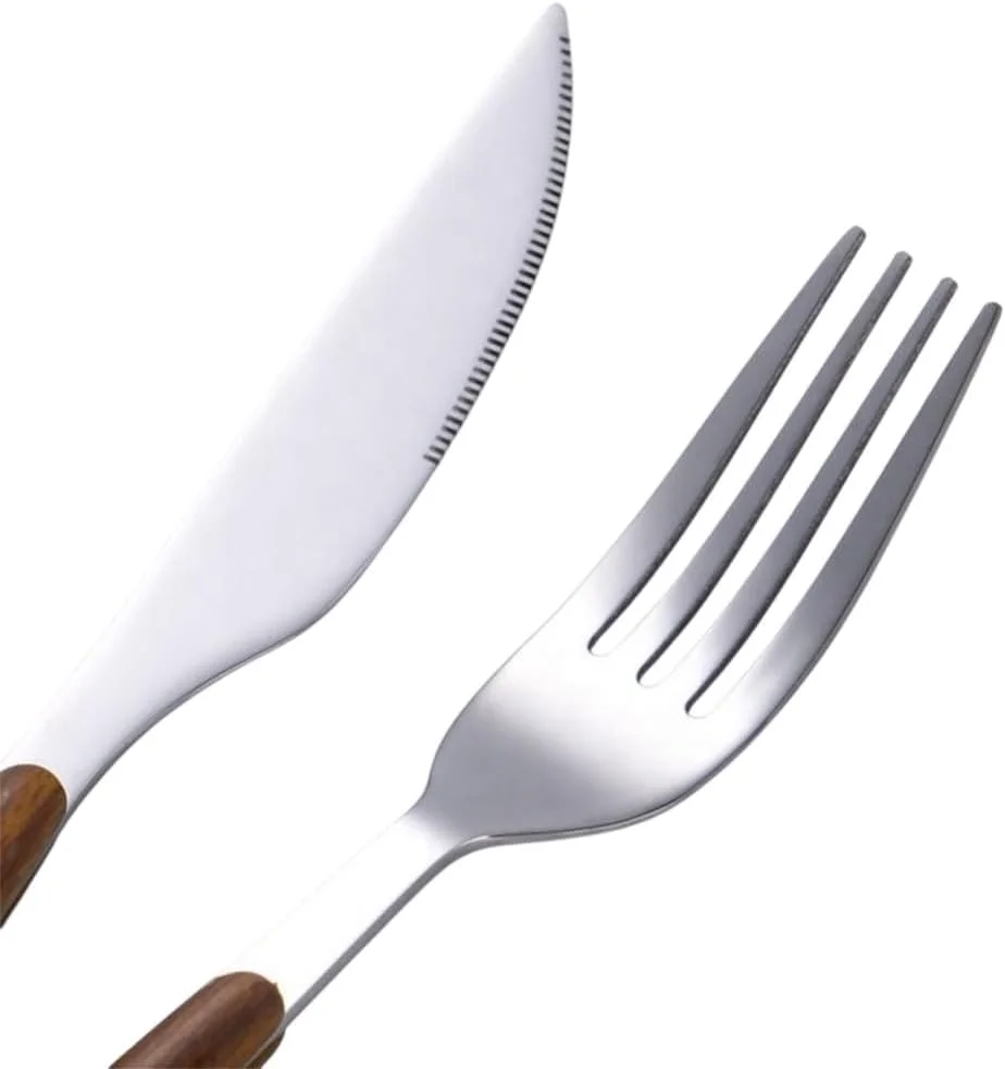 ست کارد و چنگال استیل 16 پارچه Sas Classic Classic & Simple - نقره ای گرید غذایی 430 با دسته های چوبی ABS برای 4 نفر، پرداخت آینه ای - شامل قاشق، چنگال، چاقوی استیک ست کارد و چنگال استیل 16 پارچه Sas Classic Classic & Simple - نقره ای گرید غذایی 430 با دسته های چوبی ABS برای 4 نفر، پرداخت آینه ای - شامل قاشق، چنگال، چاقوی استیک