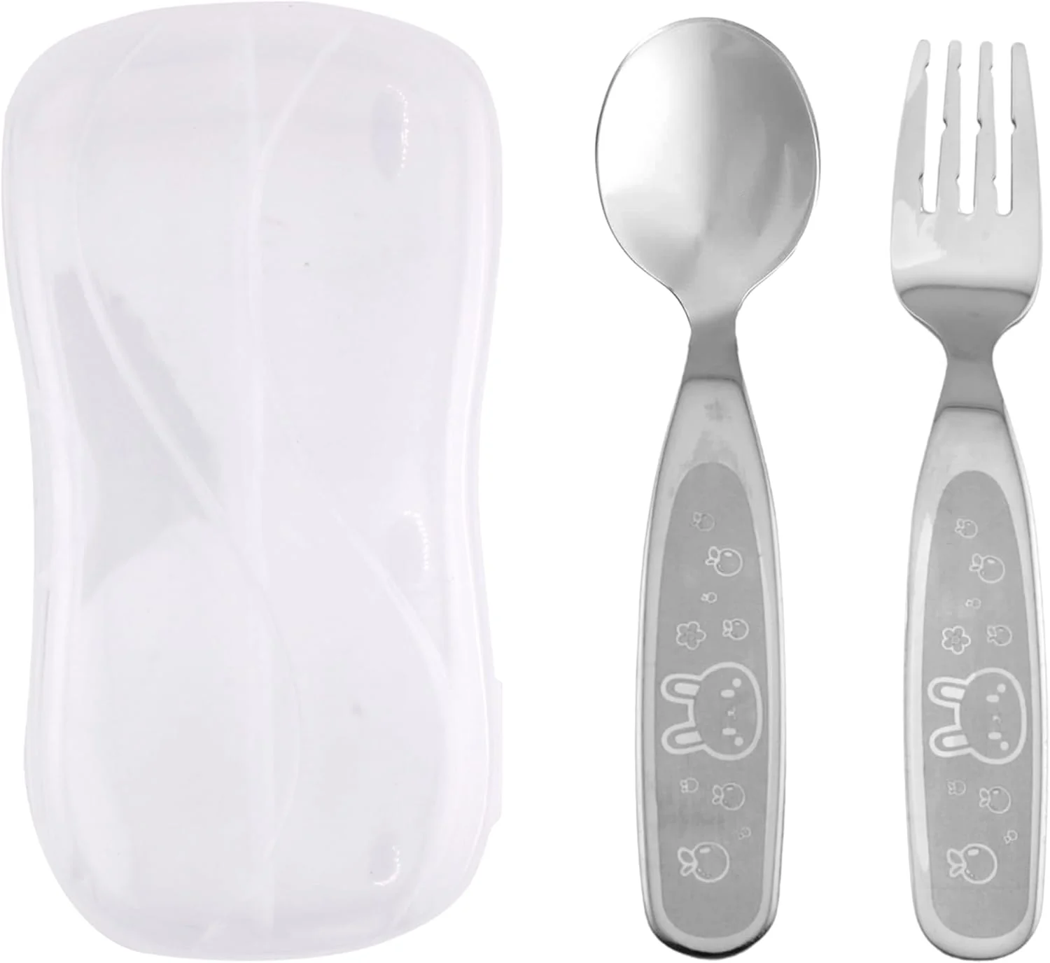 ست قاشق و چنگال کودک CRAVISTA با جعبه – قاشق و چنگال استیل ضد زنگ برای کودکان نوپا و خردسال – کارد و چنگال مسافرتی با دسته طرح حیوانات – لوازم غذاخوری جعبه ناهار مدرسه (خرگوش)