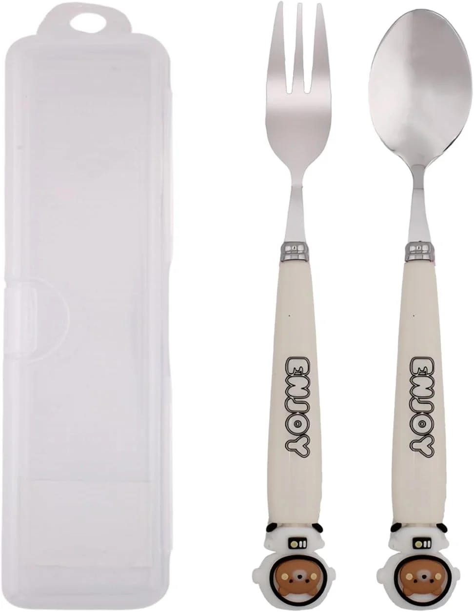 ست قاشق و چنگال کودکانه طرح فضانورد CRAVISTA به همراه جعبه - ست 2 تکه استیل ضد زنگ بدون BPA شامل قاشق، چنگال و جعبه برای جعبه ناهار، پیک نیک و مسافرت (سفید)