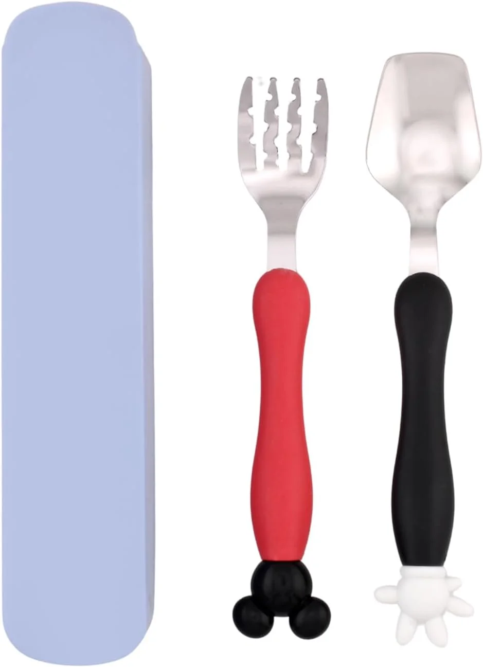 ست قاشق و چنگال استیل BrainGiggles با جعبه برای جعبه ناهار - قاشق و چنگال میکی موس، ست کارد و چنگال کودک با جعبه مسافرتی قابل حمل، ظروف غذاخوری کودک نوپا، کارد و چنگال بچه گانه برای پسران و دختران