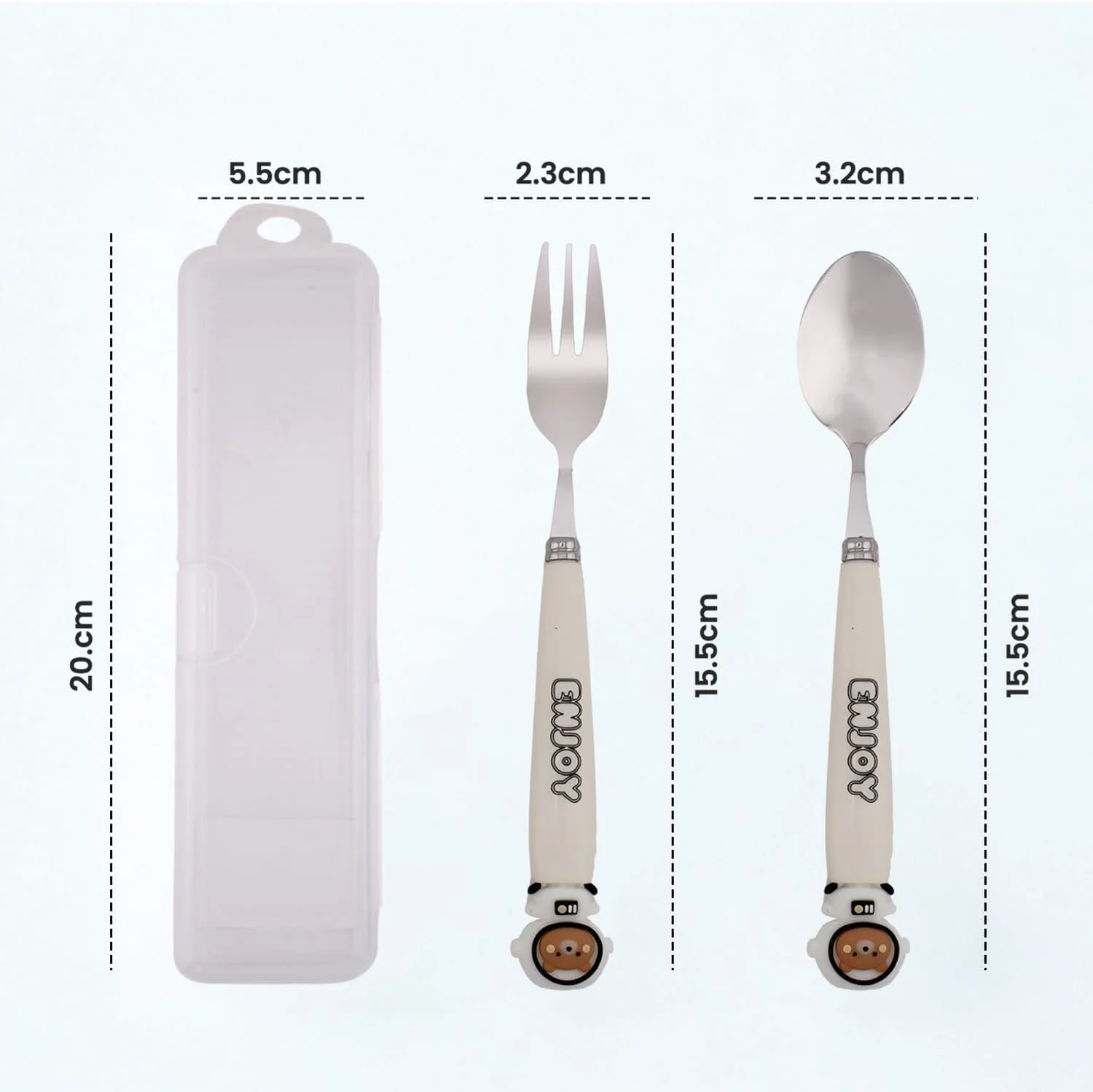 ست قاشق و چنگال کودکانه طرح فضانورد CRAVISTA به همراه جعبه - ست 2 تکه استیل ضد زنگ بدون BPA شامل قاشق، چنگال و جعبه برای جعبه ناهار، پیک نیک و مسافرت (سفید)