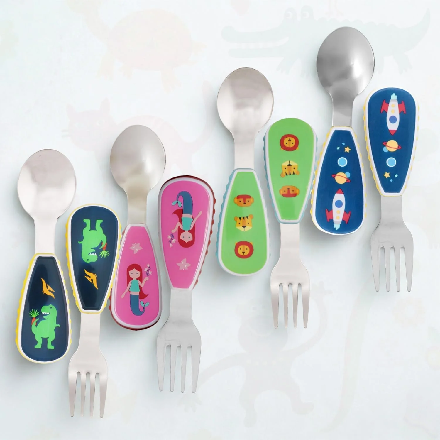 ست قاشق و چنگال استیل ضد زنگ کودک CRAVISTA با جعبه برای مدرسه | ست چنگال و قاشق کودک | ست کارد و چنگال کودک نوپا برای جعبه ناهار، مسافرت | کارد و چنگال رومیزی کودکان، هدیه فضایی برای پسران و دختران