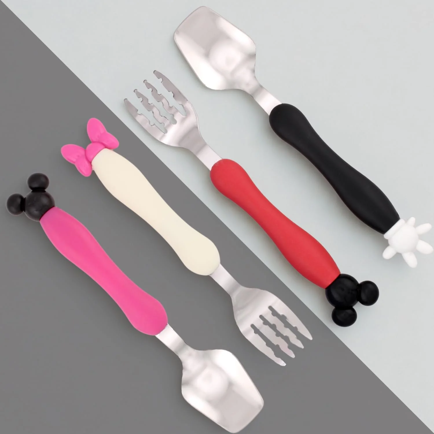 ست قاشق و چنگال استیل BrainGiggles با جعبه برای جعبه ناهار - قاشق و چنگال میکی موس، ست کارد و چنگال کودک با جعبه مسافرتی قابل حمل، ظروف غذاخوری کودک نوپا، کارد و چنگال بچه گانه برای پسران و دختران