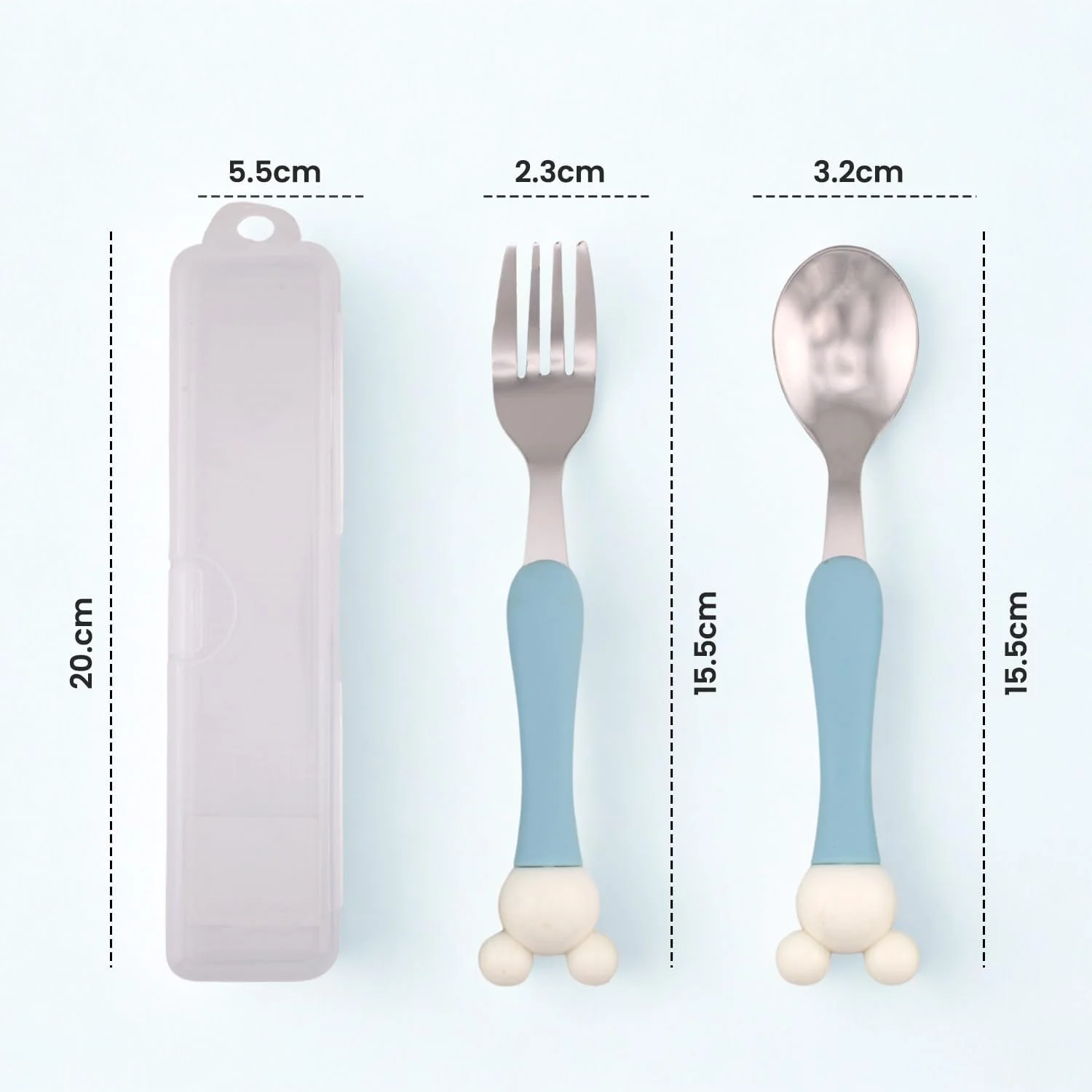 ست قاشق و چنگال کودک BrainGiggles با جعبه، لبه گرد استیل ضد زنگ، دسته های بدون BPA با روکش ضد لغزش، ست قاشق و چنگال کودک نوپا برای جعبه ناهار، حکاکی گوش میکی موس روی ظروف غذاخوری کودکان (آبی)