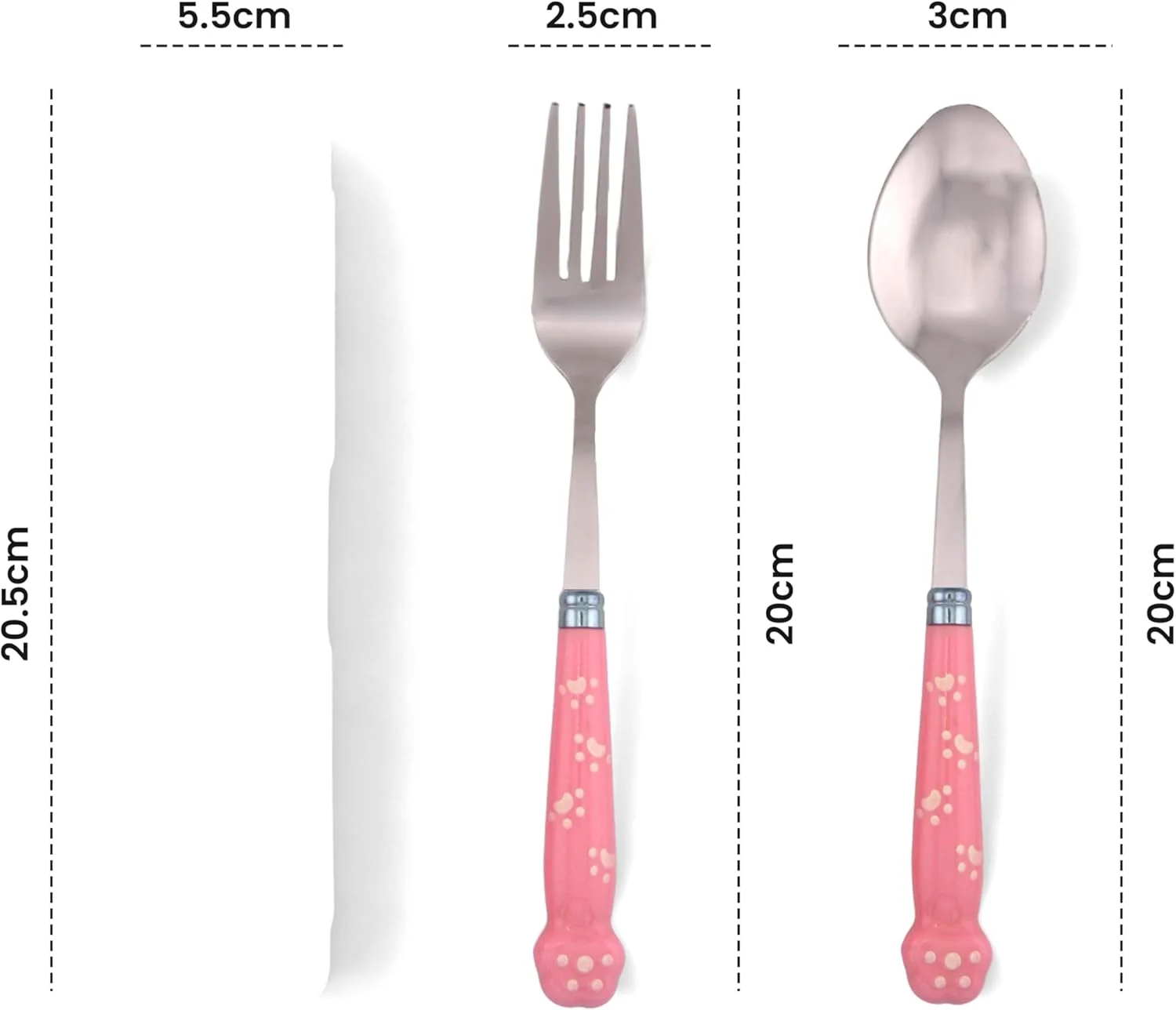 BrainGiggles Kids Cutlery Set with Case |Round Edge Stainless Steel Kids Cutlery BPA Free Handles| Spoon & Fork Cutlery Set for Lunch Box|Paw Engraved Children Tableware with Portable Case (Pink)