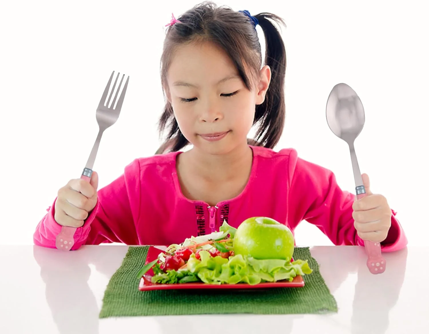 BrainGiggles Kids Cutlery Set with Case |Round Edge Stainless Steel Kids Cutlery BPA Free Handles| Spoon & Fork Cutlery Set for Lunch Box|Paw Engraved Children Tableware with Portable Case (Pink)