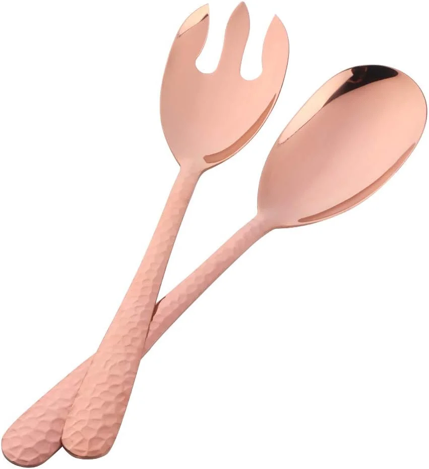 ست قاشق و چنگال سالاد بیسدا، سرور سالاد استیل ضد زنگ 12 اینچی، ظروف سرو بزرگ و بلند رزگلد، بسته 2 عددی