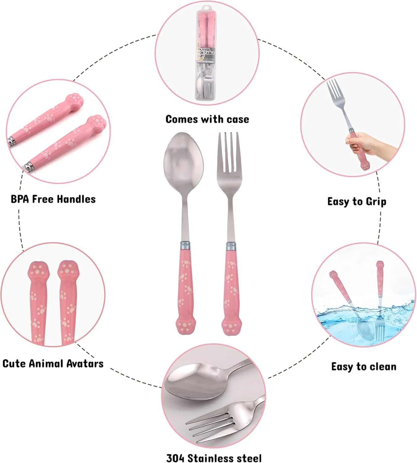 ست قاشق و چنگال کودک BrainGiggles همراه با جعبه | قاشق و چنگال استیل ضد زنگ با لبه گرد و دسته های بدون BPA | ست قاشق و چنگال مناسب جعبه غذا | حکاکی پنجه روی ظروف کودک همراه با جعبه قابل حمل (صورتی) ست قاشق و چنگال کودک BrainGiggles همراه با جعبه | قاشق و چنگال استیل ضد زنگ با لبه گرد و دسته های بدون BPA | ست قاشق و چنگال مناسب جعبه غذا | حکاکی پنجه روی ظروف کودک همراه با جعبه قابل حمل (صورتی)