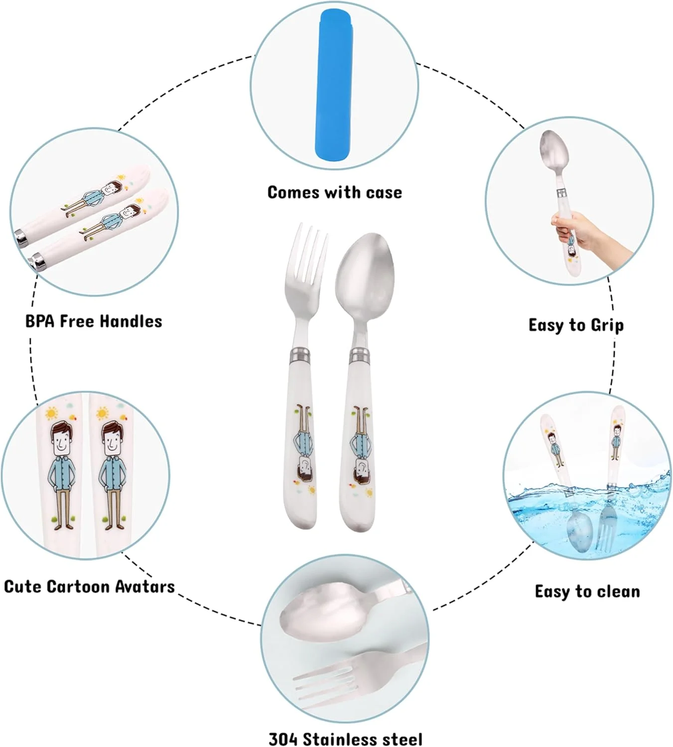 ست قاشق، چنگال و چاپستیک کودک BrainGiggles با جعبه، قاشق استیل ضد زنگ با لبه گرد و دسته نرم، ست کارد و چنگال با دسته های حکاکی شده با شخصیت های سرگرم کننده و ایمن BPA برای کودکان (بسته 1 عددی، آبی) ست قاشق، چنگال و چاپستیک کودک BrainGiggles با جعبه، قاشق استیل ضد زنگ با لبه گرد و دسته نرم، ست کارد و چنگال با دسته های حکاکی شده با شخصیت های سرگرم کننده و ایمن BPA برای کودکان (بسته 1 عددی، آبی)