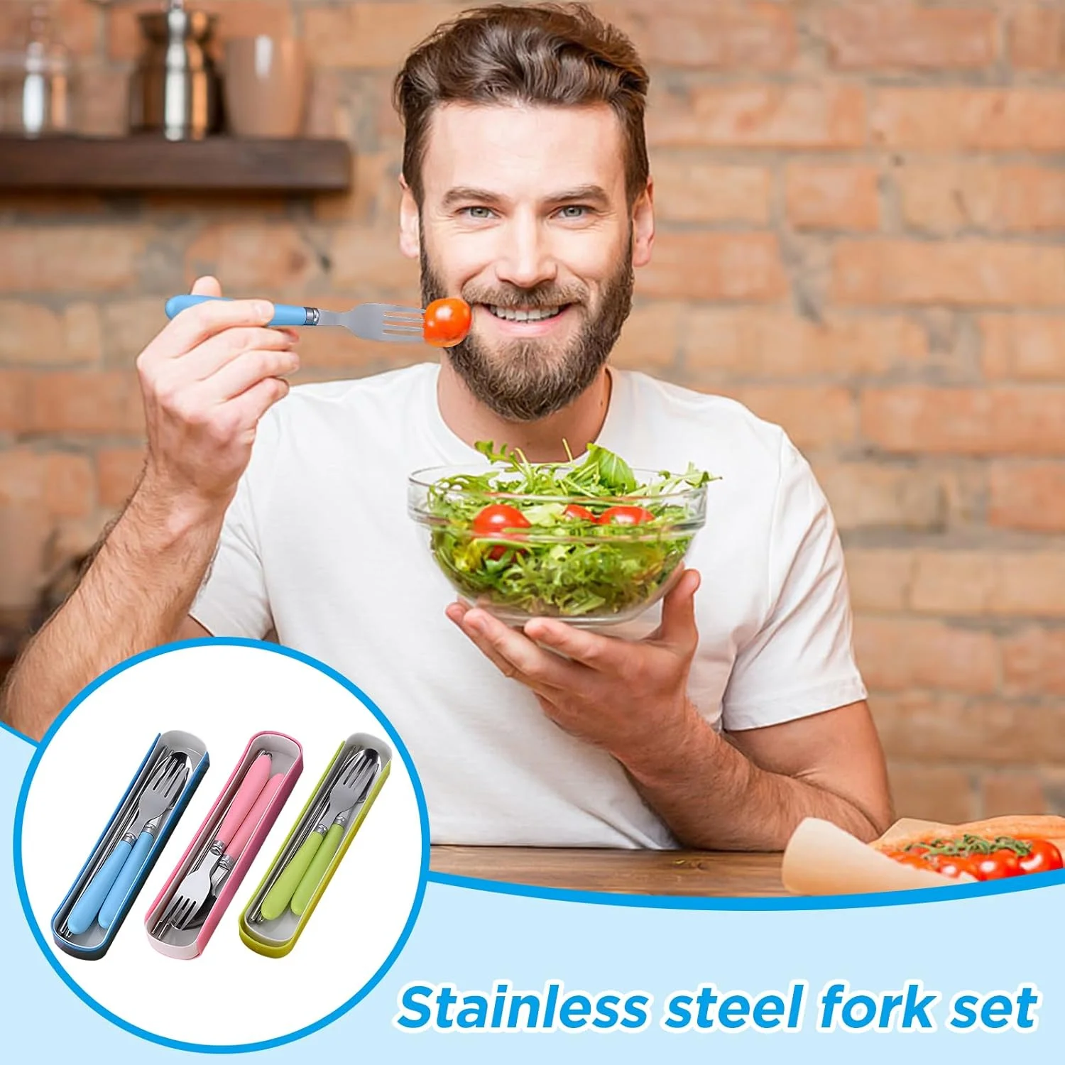 ست столовых приборов کودکانه فروشگاه Big Bargain شامل 3 ست چنگال و قاشق استیل ضد زنگ ایمن برای کودکان به همراه جعبه مسافرتی قابل حمل با دسته گرد مناسب جعبه ناهار به همراه ست столовых приборов