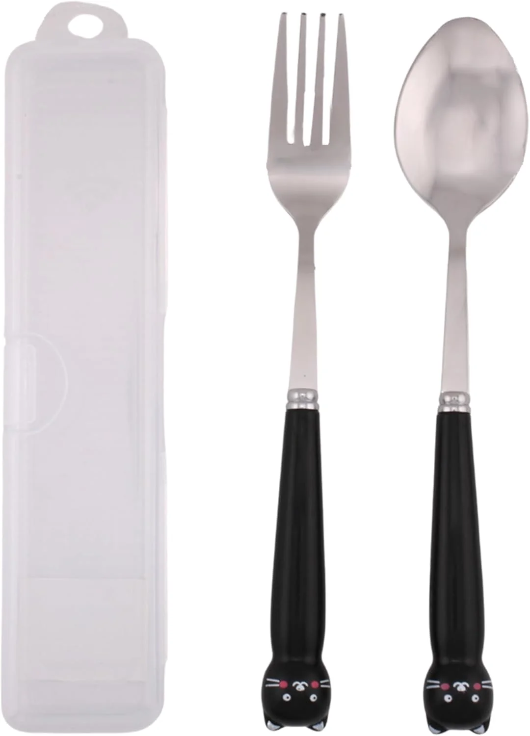 ست قاشق و چنگال 2 تکه استیل ضد زنگ بدون BPA BrainGiggles برای کودکان به همراه جعبه - شامل قاشق، چنگال و جعبه برای جعبه ناهار، پیک نیک و مسافرت | ظروف غذاخوری کودک با جعبه قابل حمل (مشکی)