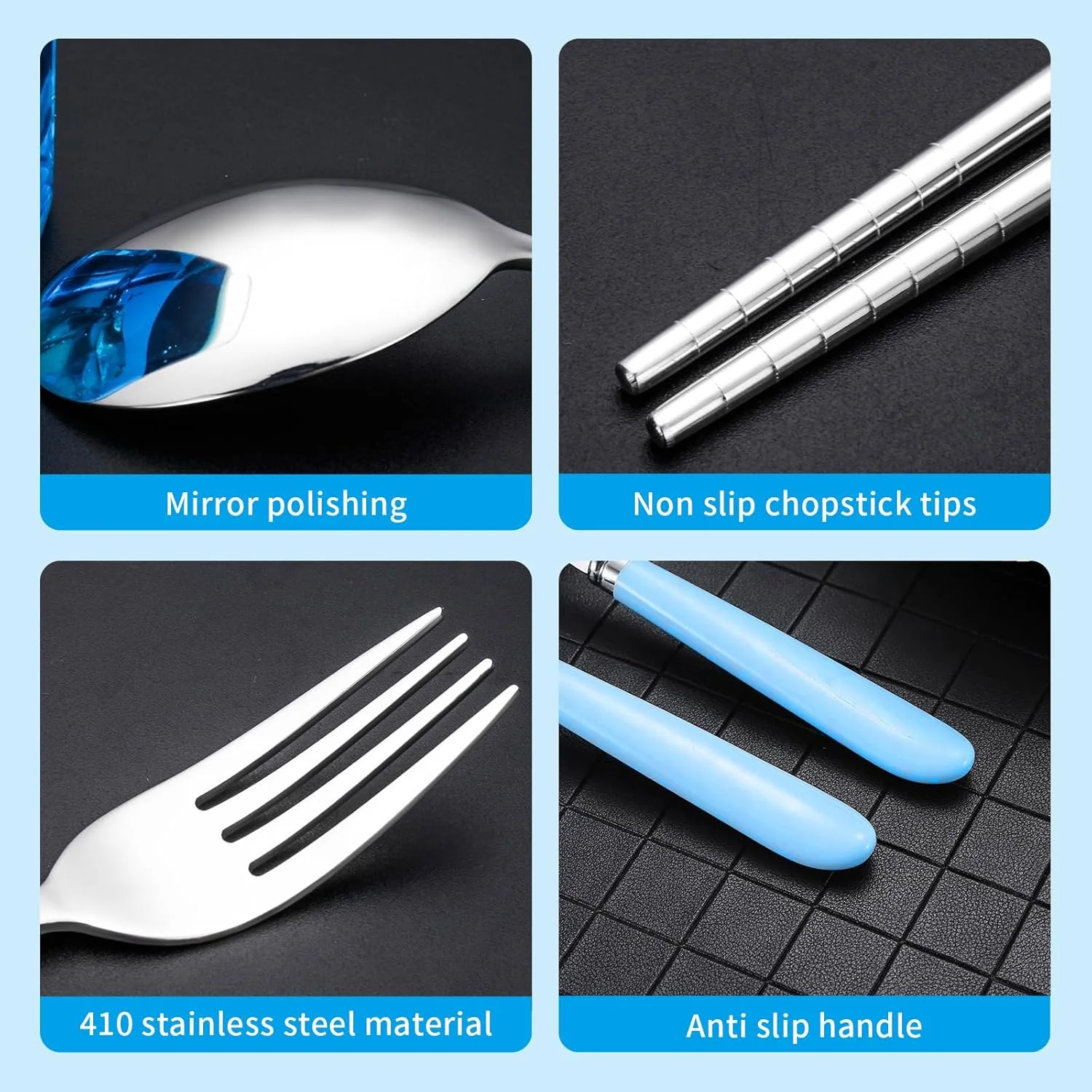 ست столовых приборов کودکانه فروشگاه Big Bargain شامل 3 ست چنگال و قاشق استیل ضد زنگ ایمن برای کودکان به همراه جعبه مسافرتی قابل حمل با دسته گرد مناسب جعبه ناهار به همراه ست столовых приборов