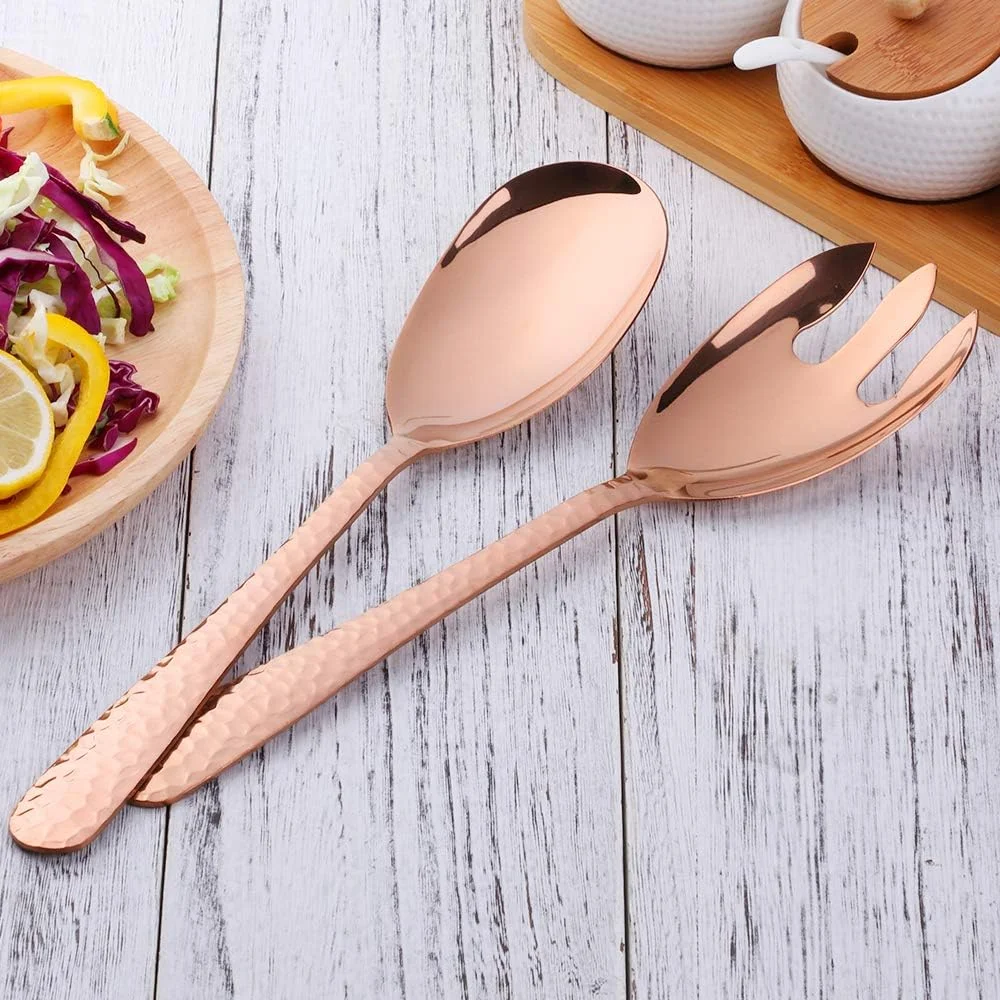 ست قاشق و چنگال سالاد بیسدا، سرور سالاد استیل ضد زنگ 12 اینچی، ظروف سرو بزرگ و بلند رزگلد، بسته 2 عددی