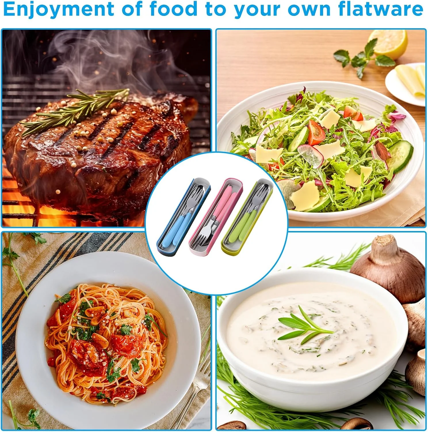 ست столовых приборов کودکانه فروشگاه Big Bargain شامل 3 ست چنگال و قاشق استیل ضد زنگ ایمن برای کودکان به همراه جعبه مسافرتی قابل حمل با دسته گرد مناسب جعبه ناهار به همراه ست столовых приборов