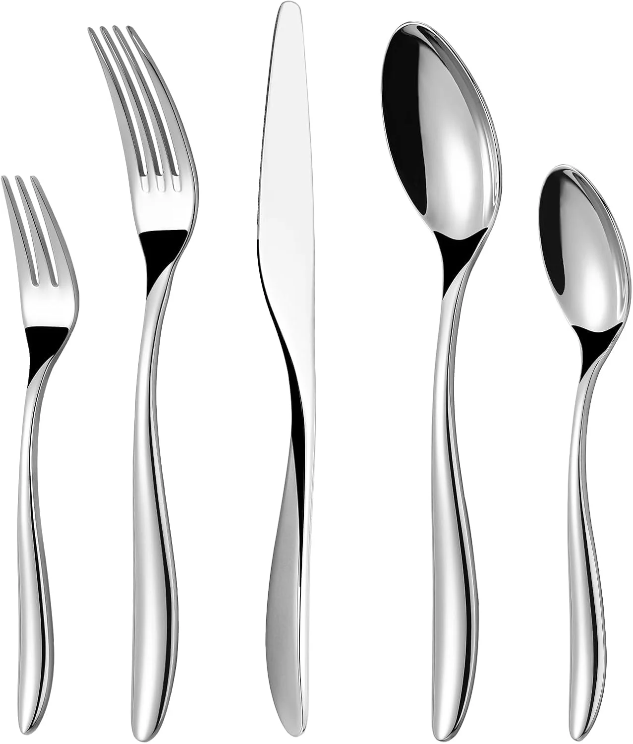 ست столовых приборов 5 تکه Azonee، ست столовых приборов استیل ضد زنگ 18-10، ست ظروف برای خانه و رستوران، شامل قاشق چنگال چاقوی ارتقا یافته، پرداخت آینه ای، قابل شستشو در ماشین ظرفشویی
