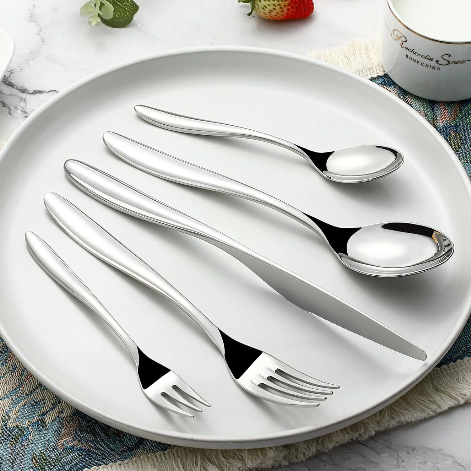 ست столовых приборов 5 تکه Azonee، ست столовых приборов استیل ضد زنگ 18-10، ست ظروف برای خانه و رستوران، شامل قاشق چنگال چاقوی ارتقا یافته، پرداخت آینه ای، قابل شستشو در ماشین ظرفشویی