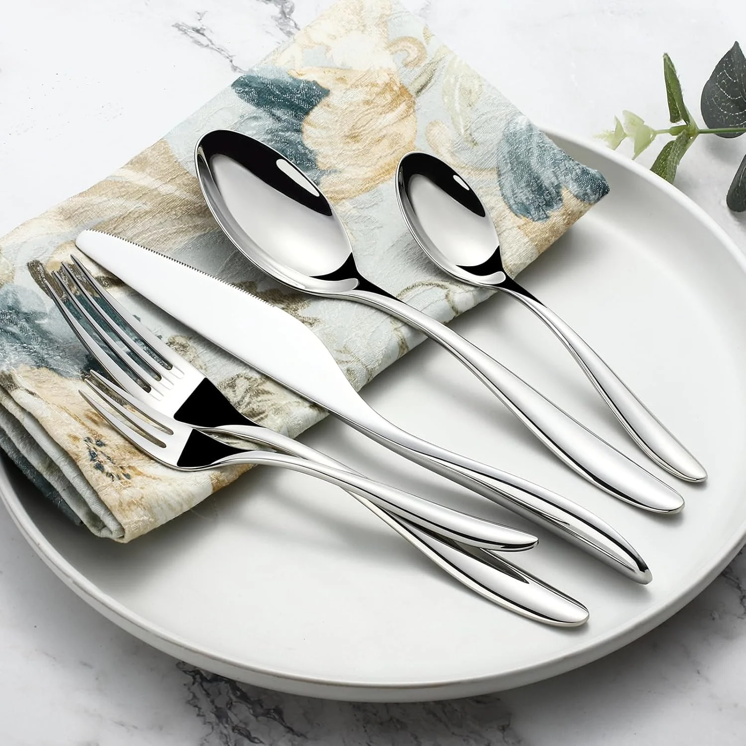 ست столовых приборов 5 تکه Azonee، ست столовых приборов استیل ضد زنگ 18-10، ست ظروف برای خانه و رستوران، شامل قاشق چنگال چاقوی ارتقا یافته، پرداخت آینه ای، قابل شستشو در ماشین ظرفشویی