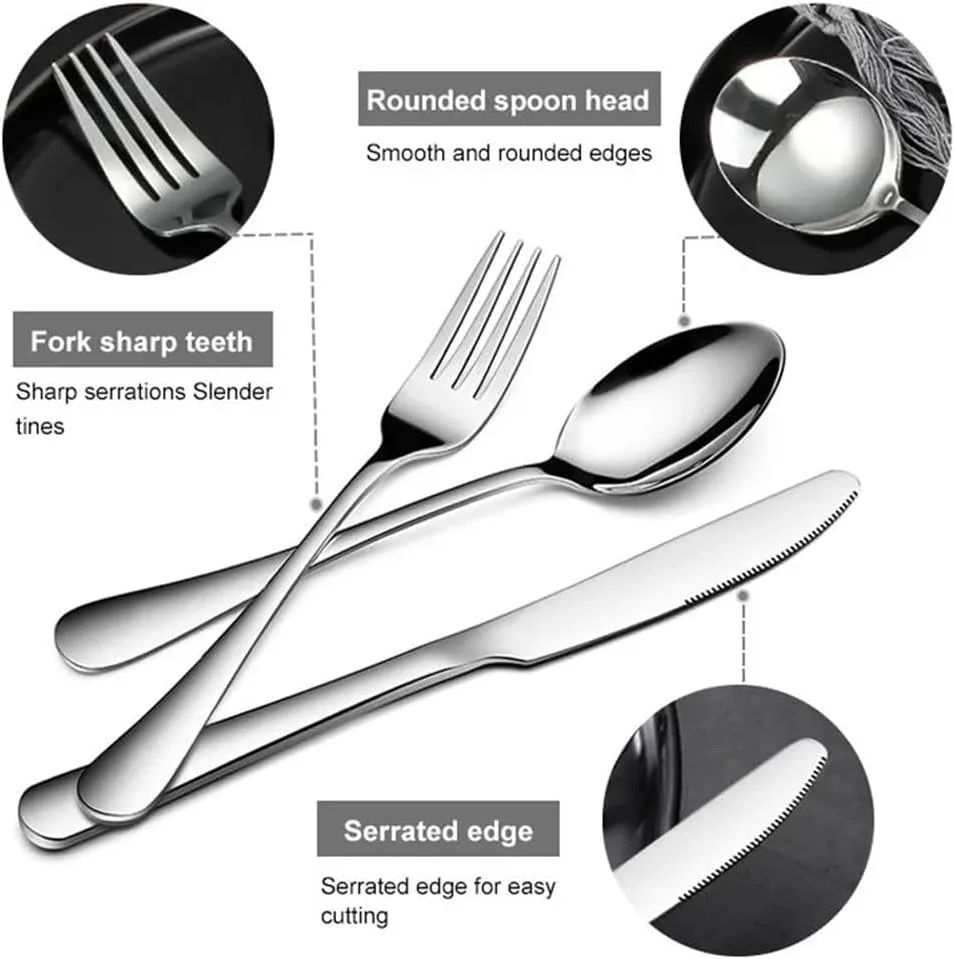 ست کارد و چنگال استیل 24 پارچه Beauenty با استند، ست قاشق و چنگال پرداخت آینه ای، مناسب برای 6 نفر، شامل چاقو/چنگال/قاشق/قاشق چایخوری (نقره ای)