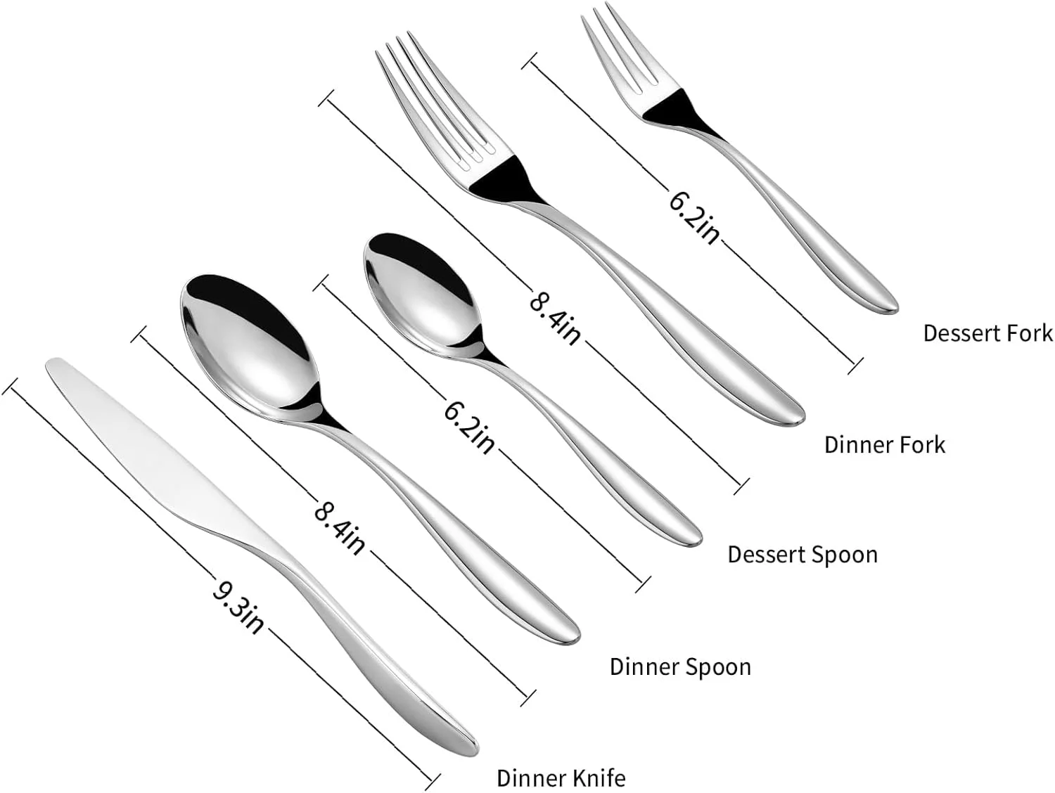ست столовых приборов 5 تکه Azonee، ست столовых приборов استیل ضد زنگ 18-10، ست ظروف برای خانه و رستوران، شامل قاشق چنگال چاقوی ارتقا یافته، پرداخت آینه ای، قابل شستشو در ماشین ظرفشویی