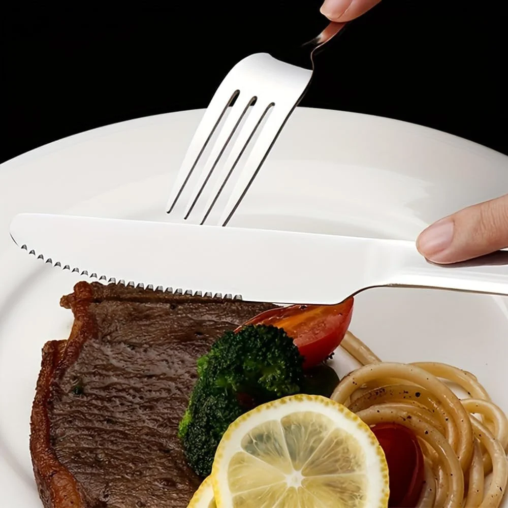 ست کارد و چنگال استیل 24 پارچه Beauenty با استند، ست قاشق و چنگال پرداخت آینه ای، مناسب برای 6 نفر، شامل چاقو/چنگال/قاشق/قاشق چایخوری (نقره ای)