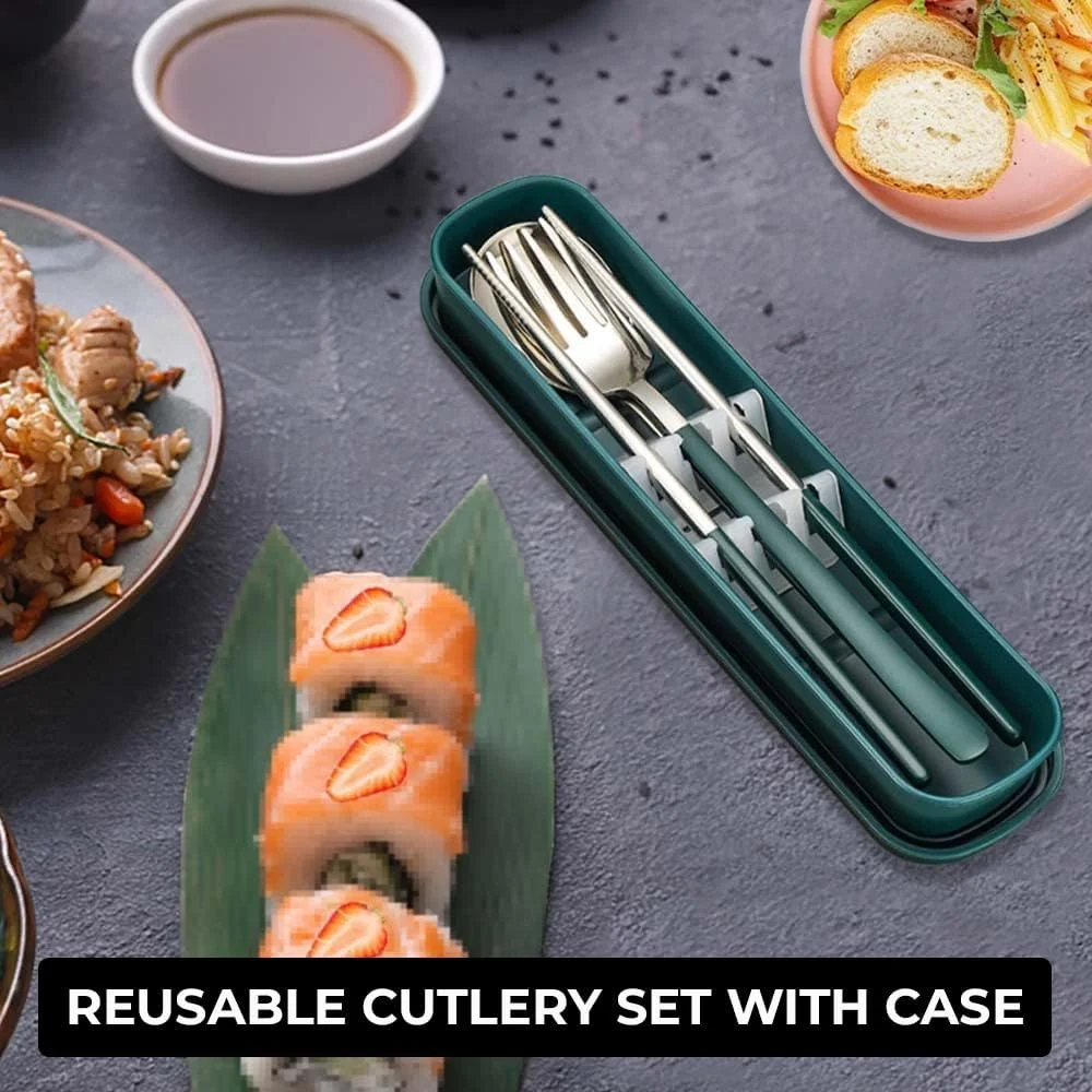 AMERTEER Travel Silverware Set With Case - Portable And Reusable Lunch Utensils Set For Work, Travel Silverware, Cutlery Set For Lunch Box, Bento Box Utensils Set, Spoon, Fork, And Chopsticks
