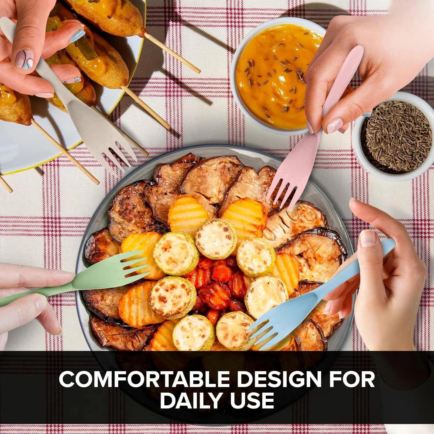 ست столовых приборов مسافرتی قابل استفاده مجدد Aowin، 4 تکه با جعبه، ست کارد و چنگال و قاشق قابل حمل، столовых приборов مسافرتی از جنس کاه گندم، столовых приборов پلاستیکی для пикника، مناسب для пикника یا استفاده روزانه