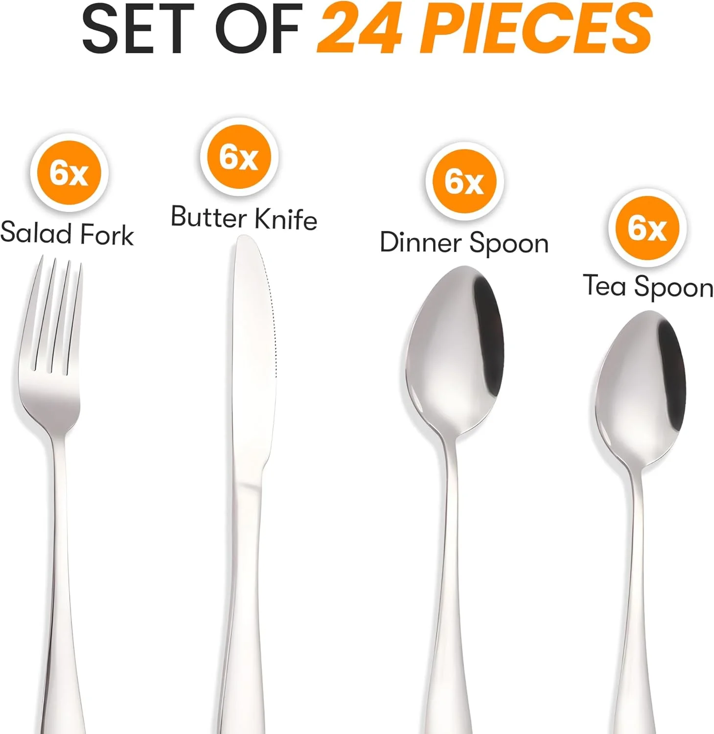 ست کارد و چنگال استیل ضد زنگ 24 پارچه ممتاز با جعبه هدیه، مناسب برای 6 نفر، شامل 6 چنگال، 6 چاقو، 6 قاشق و 6 قاشق چای خوری - ظروف غذاخوری برای خانه، آشپزخانه و غذاخوری ست کارد و چنگال استیل ضد زنگ 24 پارچه ممتاز با جعبه هدیه، مناسب برای 6 نفر، شامل 6 چنگال، 6 چاقو، 6 قاشق و 6 قاشق چای خوری - ظروف غذاخوری برای خانه، آشپزخانه و غذاخوری