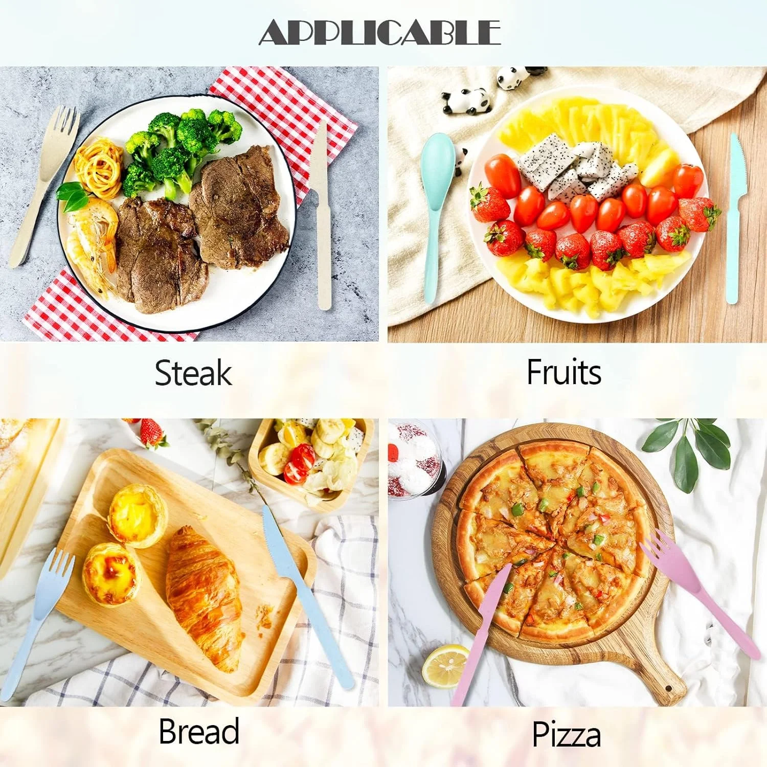 ست столовых приборов مسافرتی قابل استفاده مجدد Aowin، 4 تکه با جعبه، ست کارد و چنگال و قاشق قابل حمل، столовых приборов مسافرتی از جنس کاه گندم، столовых приборов پلاستیکی для пикника، مناسب для пикника یا استفاده روزانه