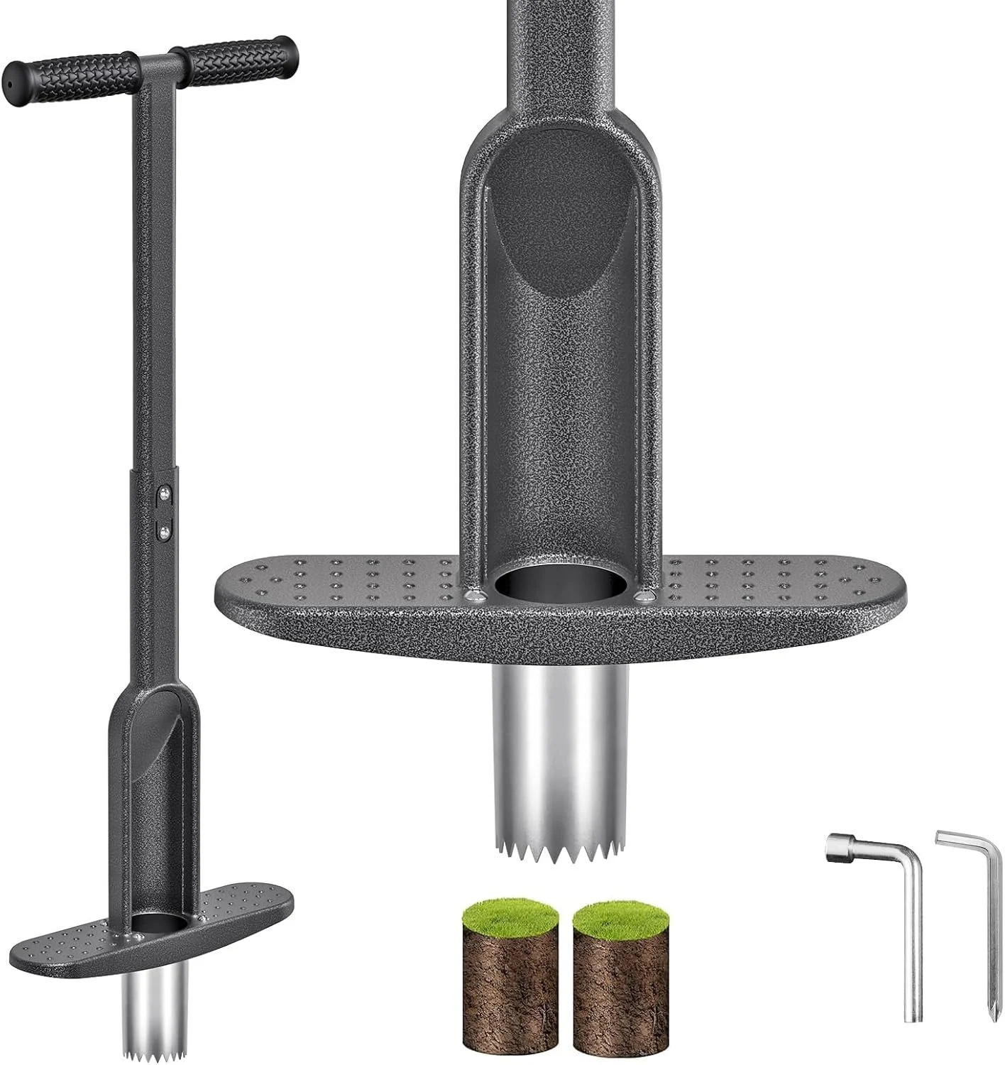 ابزار کاشت پیاز Lifeswell با دسته بلند و دندانه های تیز استیل ضد زنگ، ابزار کاشت چمن و باغ، ابزار کاشت پیاز با دسته لاستیکی نرم برای حفر سوراخ