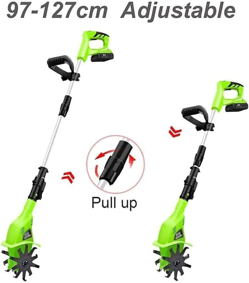 تیلر چرخشی شارژی، ابزار خاک ورز برقی دستی، با باتری قابل شارژ 4000mAh و شارژر، برای باغ، قطعات سبزیجات