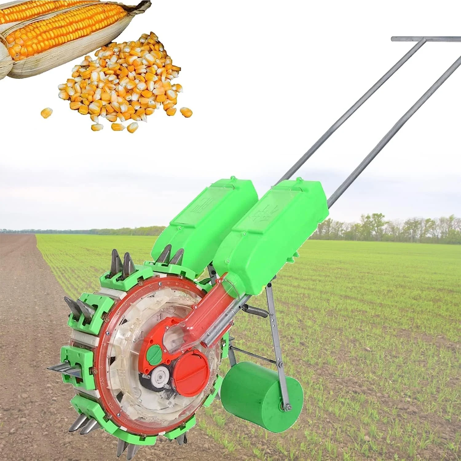 بذرپاش دو منظوره برای چمن، کودپاش غلتکی دستی، بذرپاش باغی با 12 صفحه بذر، دستگاه کاشت دقیق کشاورزی برای کاشت ذرت و سویا، 10 دهانه