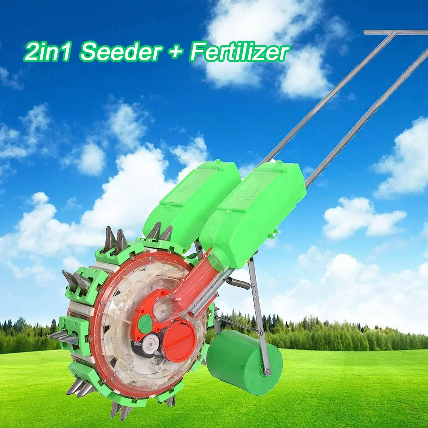 بذرپاش دو منظوره برای چمن، کودپاش غلتکی دستی، بذرپاش باغی با 12 صفحه بذر، دستگاه کاشت دقیق کشاورزی برای کاشت ذرت و سویا، 10 دهانه