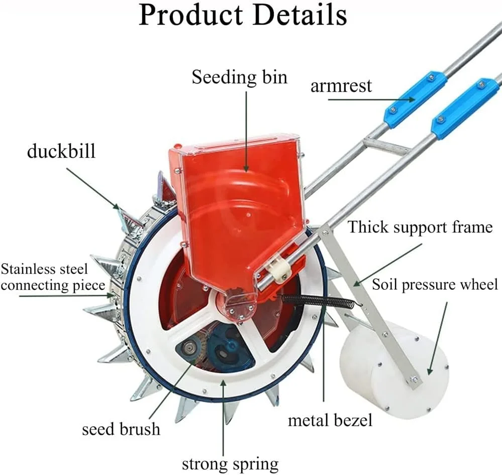 بذرپاش گندم باغی، بذرپاش دقیق فلزی باغ، دستگاه چند منظوره کاشت ذرت، پنبه، سویا و بادام زمینی، مناسب برای کشاورزی باغی، دارای چرخ های بدون فشار، 6 دهانه (رنگ: 6 دهانه)