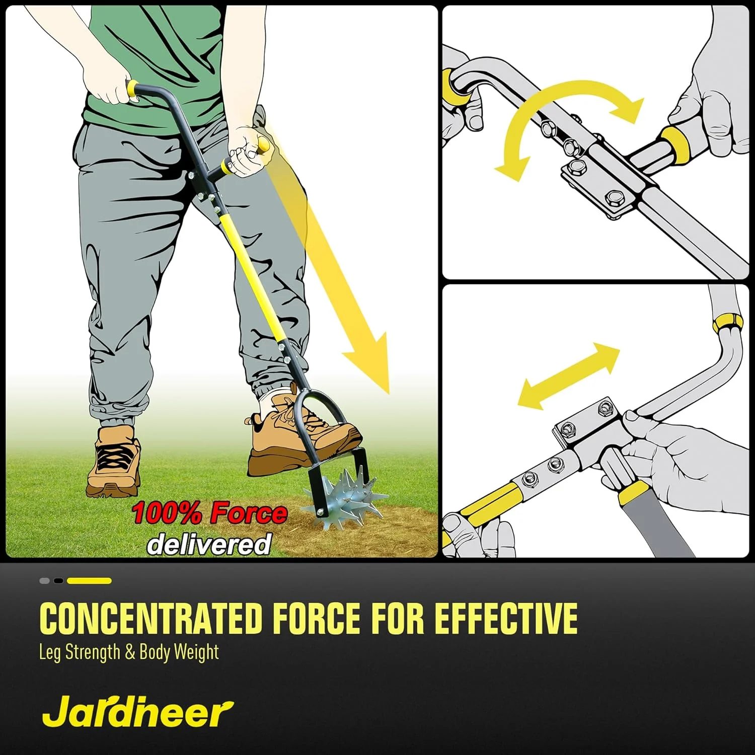 تیلر چرخشی باغبانی Jardineer، تیلر باغبانی دسته بلند برای مخلوط کردن خاک، کاشت مجدد، هوادهی چمن، تیلر دستی با دسته کمکی مناسب برای زنان و سالمندان